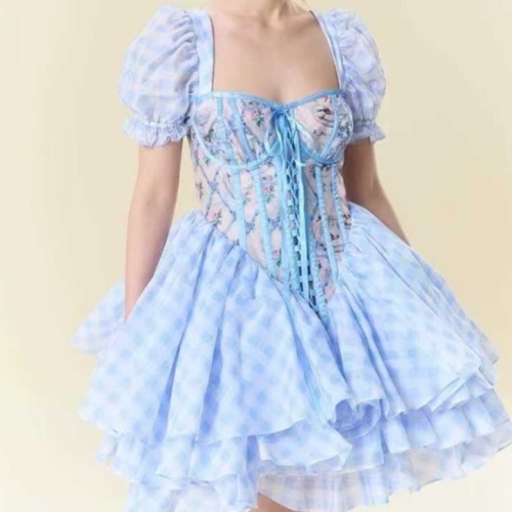 LIMITED Selkie The Swan Trellis Song Mini Dress Short Sleeve Version Medium - Picture 4 of 13